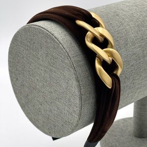 New Brown Handmade Velvet Gold Chain Elegant Glamorous comfy bendable Headband